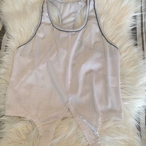 White cropped mesh tank top